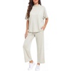 image:imagePrinStory Womens Lounge Set Summer 2 Piece Outfits Pullover Top and Wide Leg Pants Matching Sets 2026Beige