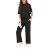 image:imagePrinStory Womens Lounge Set Summer 2 Piece Outfits Pullover Top and Wide Leg Pants Matching Sets 2026Dark Black