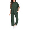 image:imagePrinStory Womens Lounge Set Summer 2 Piece Outfits Pullover Top and Wide Leg Pants Matching Sets 2026Dark Green