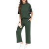 image:imagePrinStory Womens Lounge Set Summer 2 Piece Outfits Pullover Top and Wide Leg Pants Matching Sets 2026Dark Green