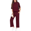 image:imagePrinStory Womens Lounge Set Summer 2 Piece Outfits Pullover Top and Wide Leg Pants Matching Sets 2026Dark Red