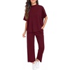 image:imagePrinStory Womens Lounge Set Summer 2 Piece Outfits Pullover Top and Wide Leg Pants Matching Sets 2026Dark Red
