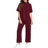 image:imagePrinStory Womens Lounge Set Summer 2 Piece Outfits Pullover Top and Wide Leg Pants Matching Sets 2026Dark Red