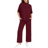 image:imagePrinStory Womens Lounge Set Summer 2 Piece Outfits Pullover Top and Wide Leg Pants Matching Sets 2026Dark Red