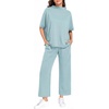 image:imagePrinStory Womens Lounge Set Summer 2 Piece Outfits Pullover Top and Wide Leg Pants Matching Sets 2026Light Blue