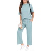 image:imagePrinStory Womens Lounge Set Summer 2 Piece Outfits Pullover Top and Wide Leg Pants Matching Sets 2026Light Blue