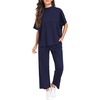 image:imagePrinStory Womens Lounge Set Summer 2 Piece Outfits Pullover Top and Wide Leg Pants Matching Sets 2026Navy Blue