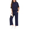 image:imagePrinStory Womens Lounge Set Summer 2 Piece Outfits Pullover Top and Wide Leg Pants Matching Sets 2026Navy Blue