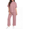 image:imagePrinStory Womens Lounge Set Summer 2 Piece Outfits Pullover Top and Wide Leg Pants Matching Sets 2026Purple Red