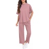 image:imagePrinStory Womens Lounge Set Summer 2 Piece Outfits Pullover Top and Wide Leg Pants Matching Sets 2026Purple Red