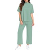 image:imagePrinStory Womens Lounge Set Summer 2 Piece Outfits Pullover Top and Wide Leg Pants Matching Sets 2026Turquoise