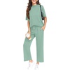 image:imagePrinStory Womens Lounge Set Summer 2 Piece Outfits Pullover Top and Wide Leg Pants Matching Sets 2026Turquoise