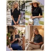image:imagePrinStory Womens Mock Neck Short Sleeve Tops  Non See Through Business Casual Shirts for Office TravelWrinkle Free Slim Fit Blouse Carbon Black US 2XL