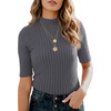 image:imagePrinStory Womens Mock Neck Tops Short Sleeve Turtleneck Slim Fit Basic Shirt for Business Casual Work Dressy Wear S2XLDark Gray