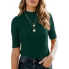 image:imagePrinStory Womens Mock Neck Tops Short Sleeve Turtleneck Slim Fit Basic Shirt for Business Casual Work Dressy Wear S2XLDark Green
