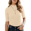 image:imagePrinStory Womens Mock Neck Tops Short Sleeve Turtleneck Slim Fit Basic Shirt for Business Casual Work Dressy Wear S2XLLight Yellow