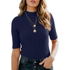 image:imagePrinStory Womens Mock Neck Tops Short Sleeve Turtleneck Slim Fit Basic Shirt for Business Casual Work Dressy Wear S2XLNavy Blue
