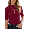 image:imagePrinStory Womens Mock Neck Tops Short Sleeve Turtleneck Slim Fit Basic Shirt for Business Casual Work Dressy Wear S2XLRed