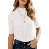 image:imagePrinStory Womens Mock Neck Tops Short Sleeve Turtleneck Slim Fit Basic Shirt for Business Casual Work Dressy Wear S2XLWhite