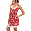 image:imagePrinStory Womens Nightgown Vneck Chemise Sleepwear Lace Nightwear Soft Lingerie for WomenRed Snowman