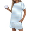 image:imagePrinStory Womens Pajama Set 2 Piece Lounge Sets Soft Pajamas Lightweight Pjs with PocketsLight Blue Stripe