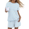 image:imagePrinStory Womens Pajama Set 2 Piece Lounge Sets Soft Pajamas Lightweight Pjs with PocketsLight Blue Stripe