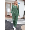 image:imagePrinStory Womens Pajama Set Long Sleeve Sleepwear Nightwear Soft Pjs Lounge Sets With PocketsWhite Star Green