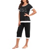 image:imagePrinStory Womens Pajama Set Short Sleeve Shirt and Capri Pants Sleepwear Pjs Sets Lounge SetFpblack Cat