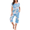 image:imagePrinStory Womens Pajama Set Short Sleeve Shirt and Capri Pants Sleepwear Pjs Sets Lounge SetFplight Blue
