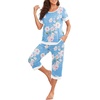 image:imagePrinStory Womens Pajama Set Short Sleeve Shirt and Capri Pants Sleepwear Pjs Sets Lounge SetFplight Blue