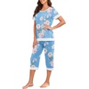 image:imagePrinStory Womens Pajama Set Short Sleeve Shirt and Capri Pants Sleepwear Pjs Sets Lounge SetFplight Blue