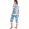 image:imagePrinStory Womens Pajama Set Short Sleeve Shirt and Capri Pants Sleepwear Pjs Sets Lounge SetFplight Blue