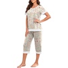 image:imagePrinStory Womens Pajama Set Short Sleeve Shirt and Capri Pants Sleepwear Pjs Sets Lounge SetFptableware