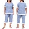 image:imagePrinStory Womens Pajama Set Short Sleeve Shirt and Capri Pants Sleepwear Pjs Sets Lounge SetSpot Blue