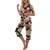 image:imagePrinStory Womens Pajama Set Short Sleeve Shirt and Capri Pants Sleepwear Pjs Sets with PocketsFpblack Banana Leaf