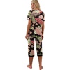 image:imagePrinStory Womens Pajama Set Short Sleeve Shirt and Capri Pants Sleepwear Pjs Sets with PocketsFpblack Banana Leaf