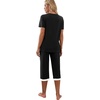 image:imagePrinStory Womens Pajama Set Short Sleeve Shirt and Capri Pants Sleepwear Pjs Sets with PocketsFpblack Letter Coffee