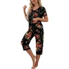 image:imagePrinStory Womens Pajama Set Short Sleeve Shirt and Capri Pants Sleepwear Pjs Sets with PocketsFpbrown Black