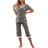 image:imagePrinStory Womens Pajama Set Short Sleeve Shirt and Capri Pants Sleepwear Pjs Sets with PocketsFpgray White Star