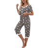 image:imagePrinStory Womens Pajama Set Short Sleeve Shirt and Capri Pants Sleepwear Pjs Sets with PocketsFpgray White Star