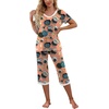 image:imagePrinStory Womens Pajama Set Short Sleeve Shirt and Capri Pants Sleepwear Pjs Sets with PocketsFppink Glass Caviar
