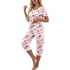 image:imagePrinStory Womens Pajama Set Short Sleeve Shirt and Capri Pants Sleepwear Pjs Sets with PocketsFpwhite Red Heart