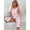 image:imagePrinStory Womens Pajama Set Short Sleeve Shirt and Capri Pants Sleepwear Pjs Sets with PocketsFpwhite Red Heart