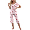 image:imagePrinStory Womens Pajama Set Short Sleeve Shirt and Capri Pants Sleepwear Pjs Sets with PocketsFpwhite Red Heart