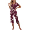 image:imagePrinStory Womens Pajama Set Short Sleeve Shirt and Capri Pants Sleepwear Pjs Sets with PocketsFpwine Red