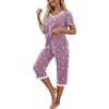 image:imagePrinStory Womens Pajama Set Short Sleeve Shirt and Capri Pants Sleepwear Pjs Sets with PocketsWhite Star Purple