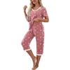 image:imagePrinStory Womens Pajama Set Short Sleeve Shirt and Capri Pants Sleepwear Pjs Sets with PocketsWhite Star Red