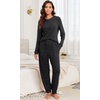 image:imagePrinStory Womens Pajama Sets Long Sleeve Pajamas Soft Pjs Sets for Women 2 Piece Lounge Set Loungewear with PocketsBlack Grey