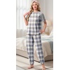 image:imagePrinStory Womens Pajama Sets Short Sleeve Pjs 2 Piece Lounge Set Soft Pj Sets Lightweight Sleepwear Loungewear with PocketsFpblue White Plaid