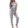 image:imagePrinStory Womens Pajama Sets Short Sleeve Pjs 2 Piece Lounge Set Soft Pj Sets Lightweight Sleepwear Loungewear with PocketsFpblue White Plaid